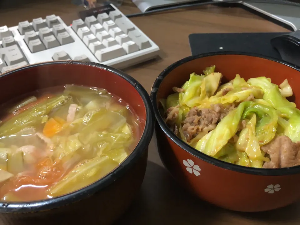 キャベツ丼・キャベツとトマトの中華風スープ|a-parkさん