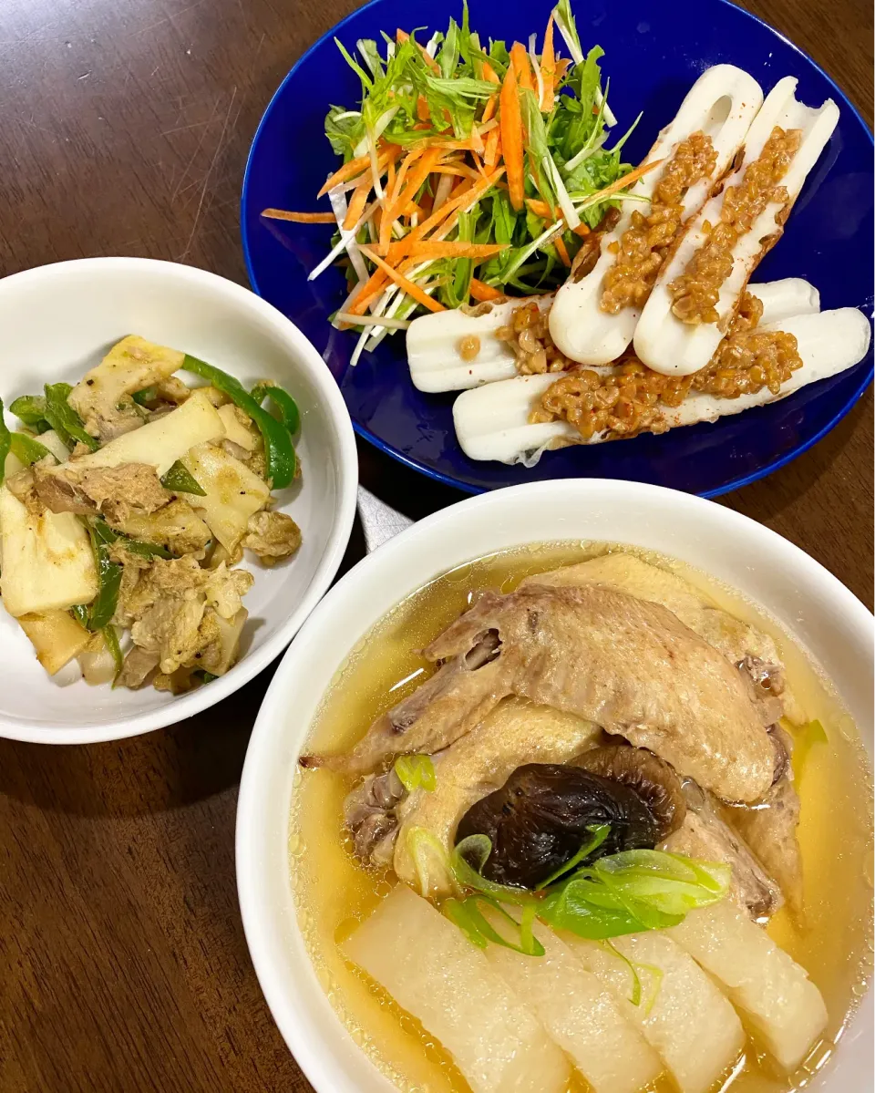 鶏手羽先のトロトロ煮&ちくわ納豆のオーブン焼き&エリンギとツナのカレー炒め|み〜さん