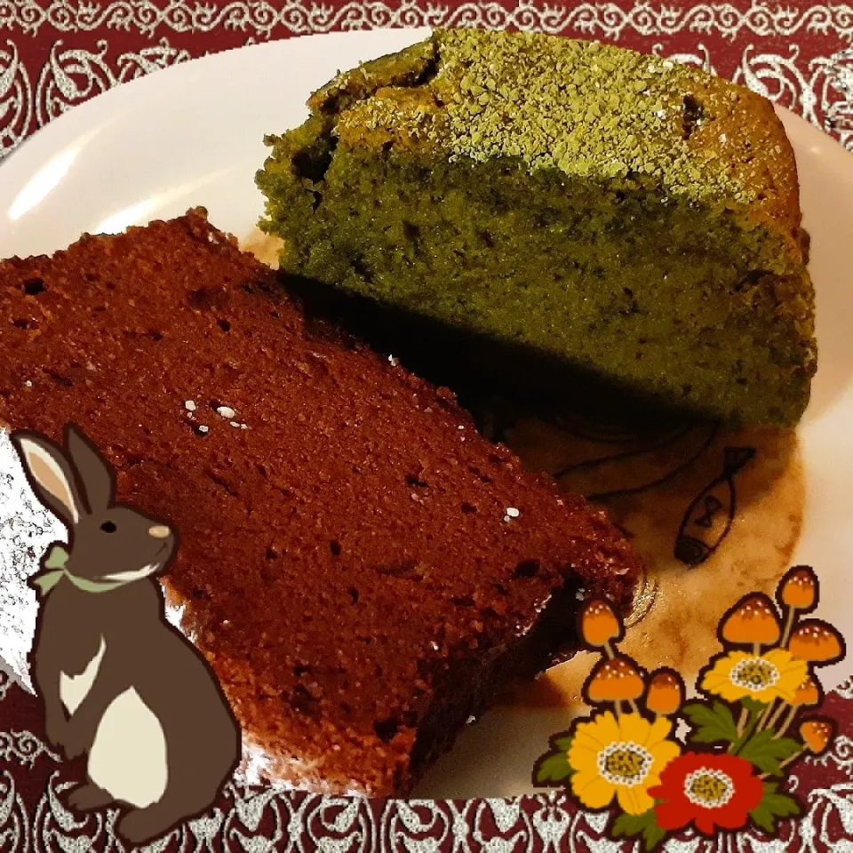 ガトーショコラを作りました！
抹茶とチョコのガトーショコラを作りました！
食べるのは明日の方がいいですが待ちきれなく食べてしまいました(´∀｀*)あは
濃厚でしっとり、とても美味しく出来ました！|えりにゃんさん