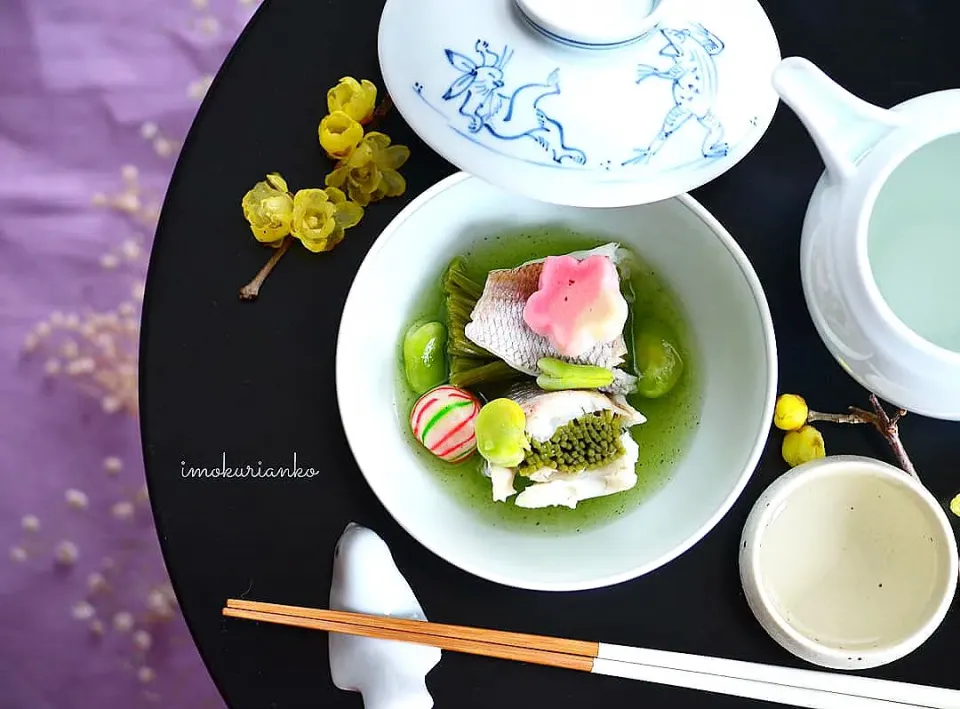 鯛の茶蕎麦蒸し 抹茶銀餡かけ|imokuriankoさん