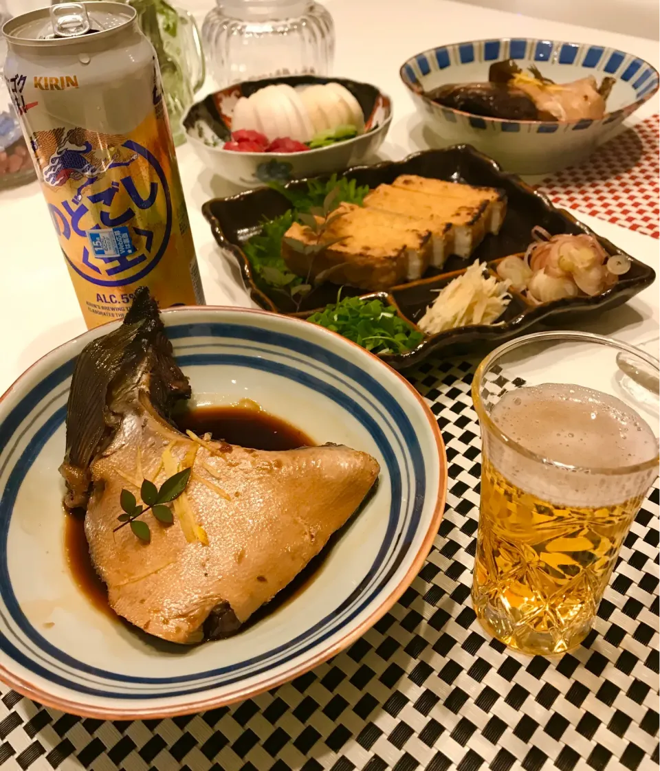 天然ブリカマ🐟と厚揚げ焼いて〜🔥➰🍻|ナムナムさん