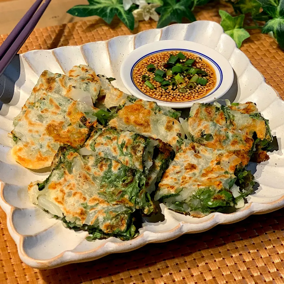 春菊と玉ねぎのチーズチヂミ♪|あゆさん