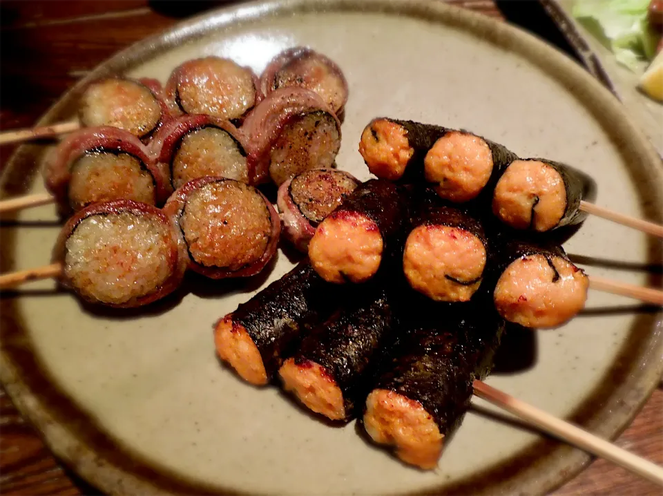 ししゃもの卵を海苔で巻いた串焼きとご飯巻き|Takeshi  Nagakiさん