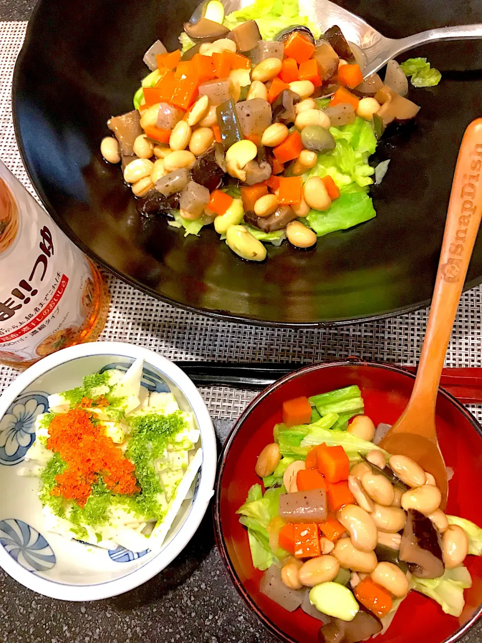 五目豆と蒸し焼きキャベツの和サラダ🥗やまいものこれうまつゆ和え|シュトママさん