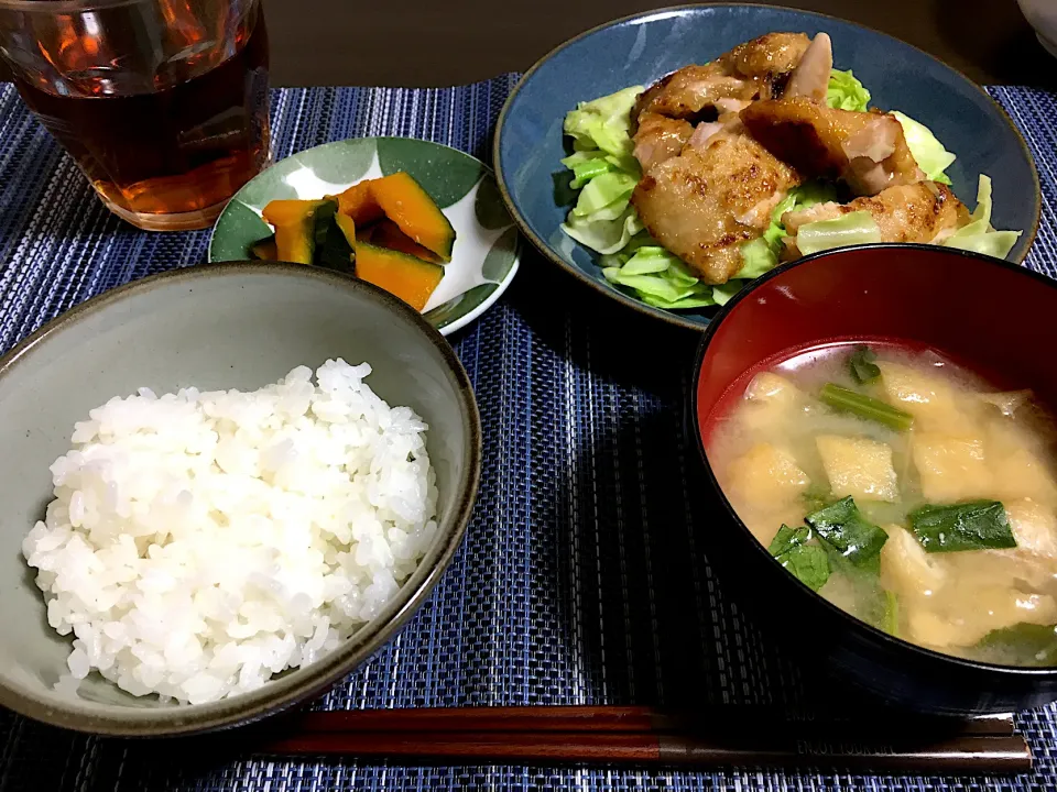 レモンチキン　かぼちゃ胡麻和え　小松菜の味噌汁|ちぐあささん