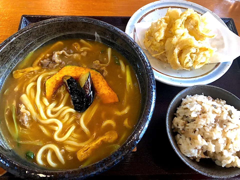 カレーうどん、鳥ごぼう飯セット、ごぼう天トッピング|buhizouさん