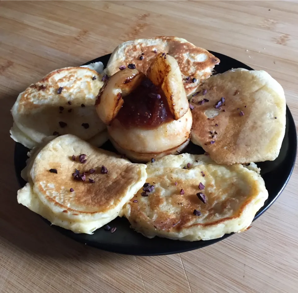 Pancakes, buttered pan-Fried Pear and Figs Jam.|PHILIPPEさん