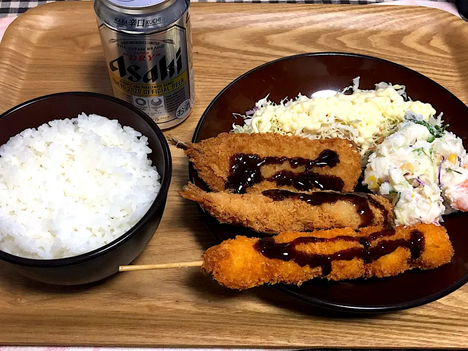 ☆フライ盛合せ ☆ポテトサラダ ☆ビール🍺|まぁたんさん