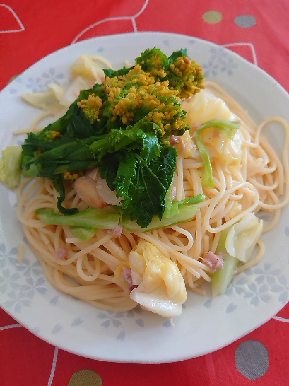 キャベツとツナと菜の花のパスタ|ぱやさん