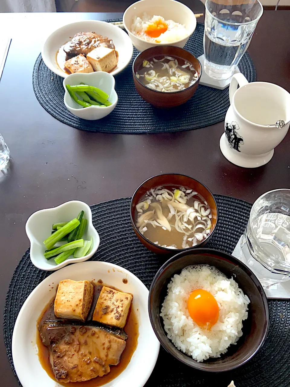 Snapdishの料理写真:#卵かけご飯#お味噌汁#ブリ煮付け|rinmikaさん