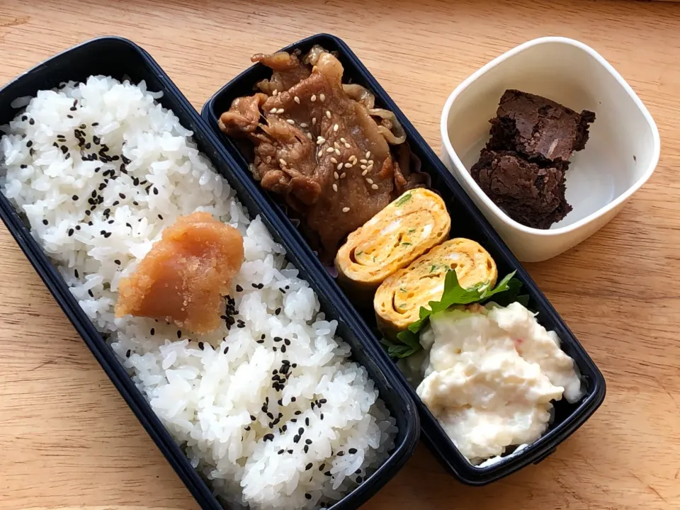 豚の時雨煮&デコポンマーマレード入りチョコブラウニー 弁当|弁当 備忘録さん