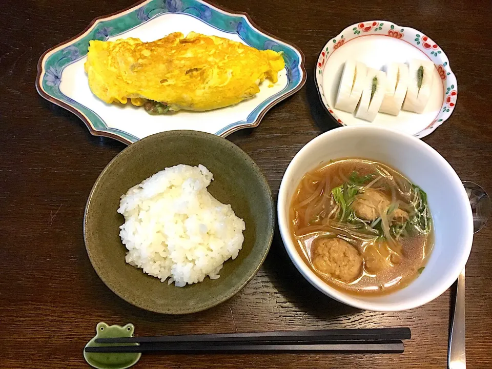 納豆オムレツ、板わさ、鶏団子スープ|カドラさん