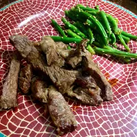 Snapdishの料理写真:steak and Kidney beans with sesame seeds|AKO magicalさん