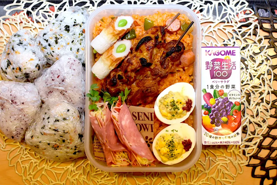 Snapdishの料理写真:今日の息子弁当〜チキンライスとなんちゃってケバブ〜|dra-kichiさん