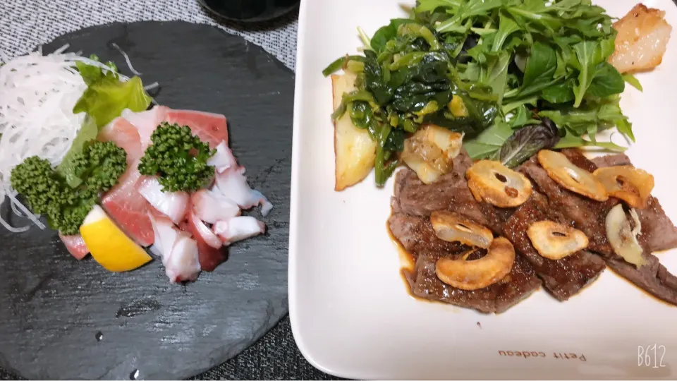 ♡バレンタインディナー♡ステーキ🥩にお刺身🐟|yukiさん