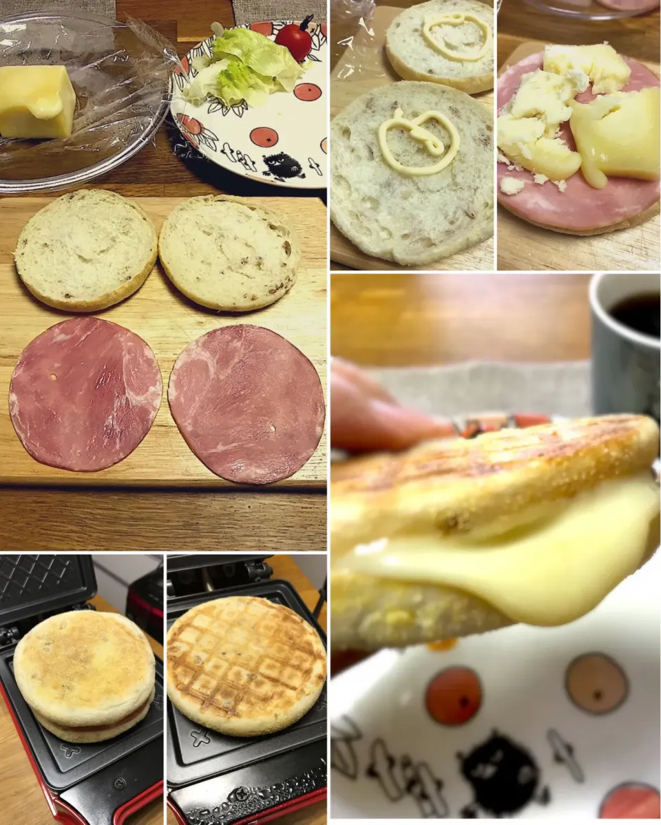 ハムチーズホットサンド　イングリッシュマフィン バージョン　＃ホットサンド　＃イングリッシュマフィン|morimi32さん