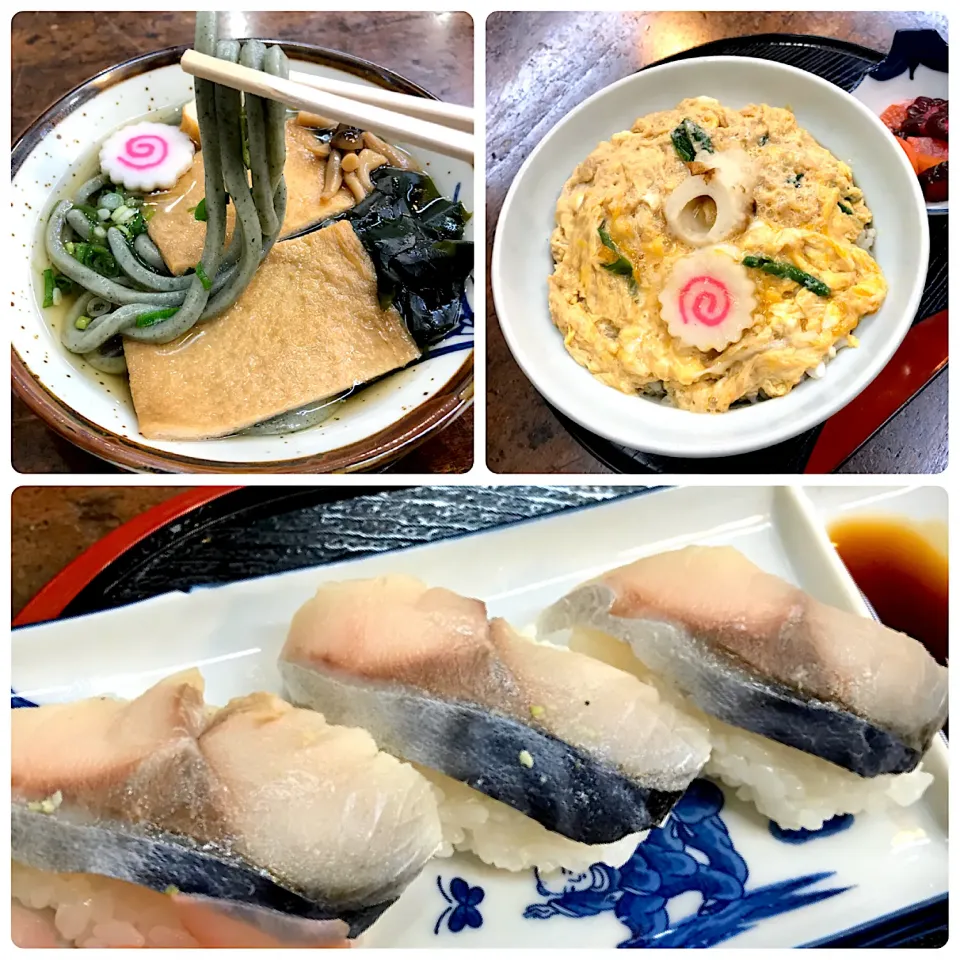 よもぎきつねうどんとたまご丼とさば寿司|chacoさん