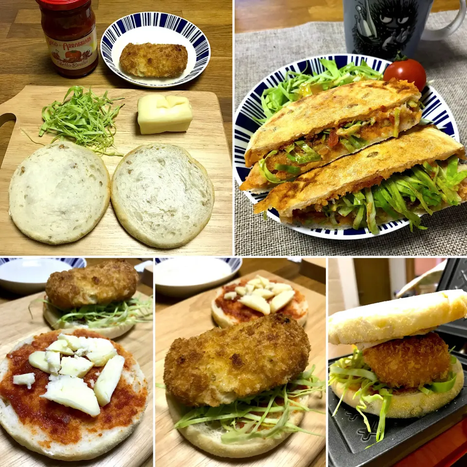 Snapdishの料理写真:カニクリームコロッケ　ホットサンド
 #節約料理 #冷凍保存　#ホットサンド|morimi32さん