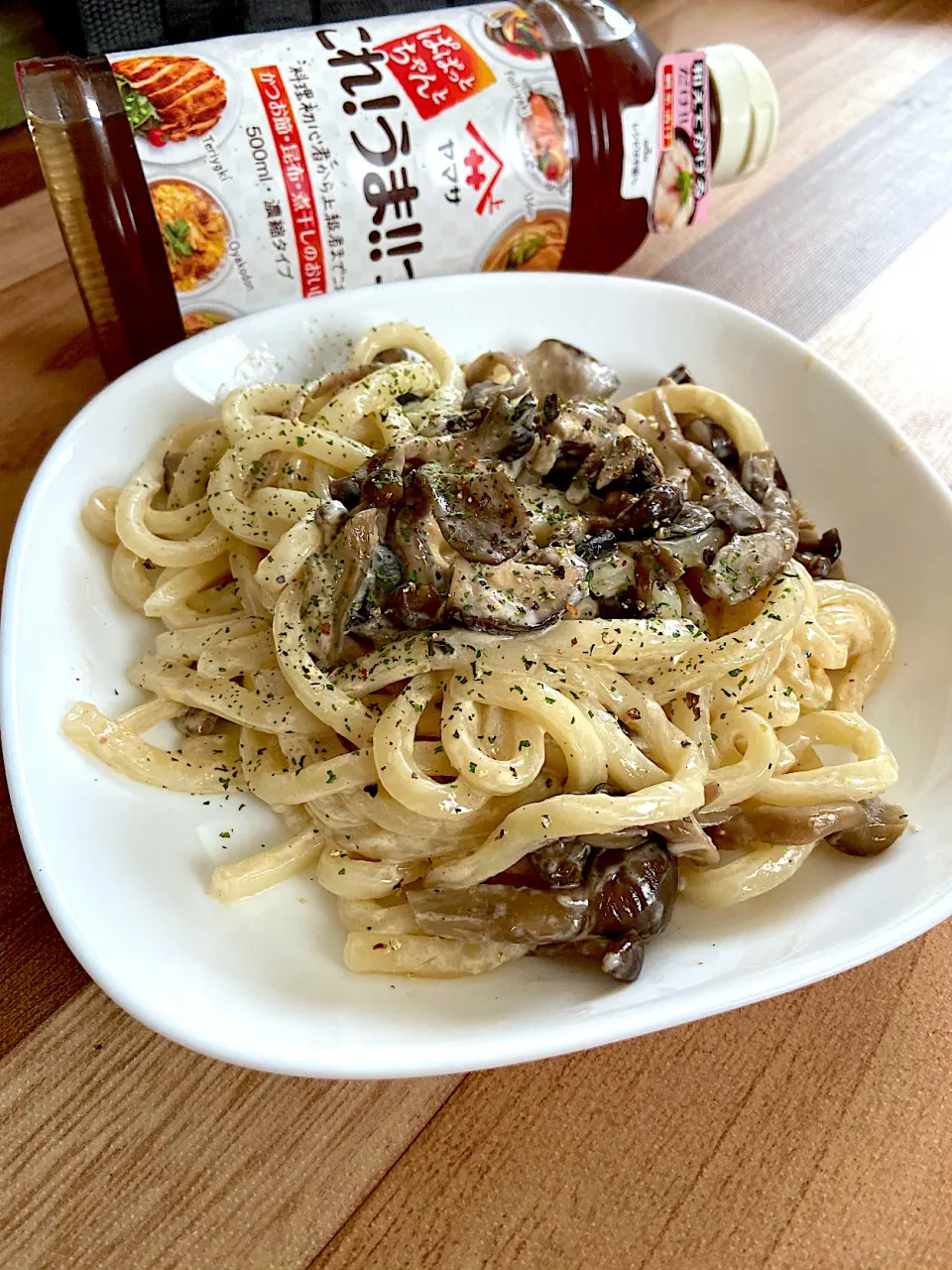 これ！うま‼︎つゆで作る、きのこパスタ風うどん|renharuruさん