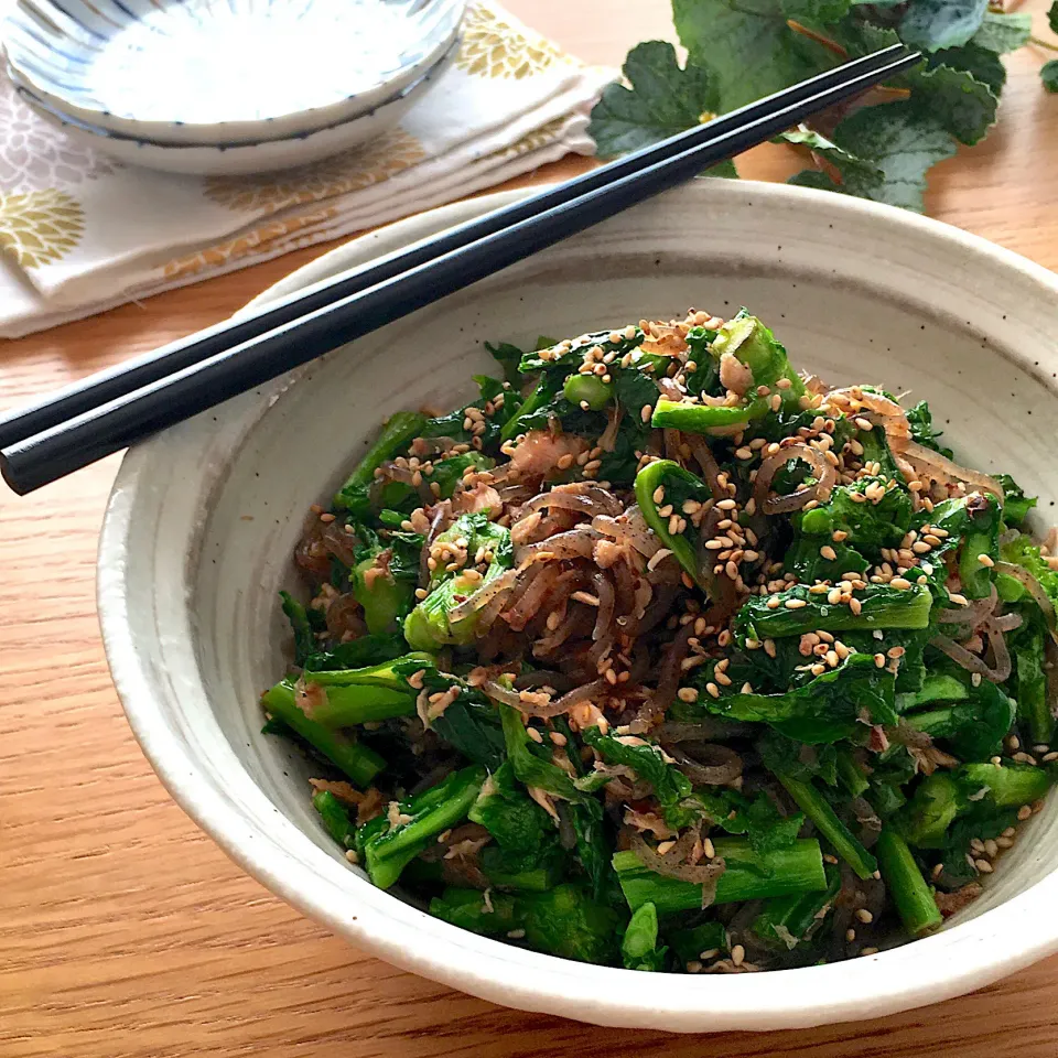 ID: 386407                                                        #おかかまみれの菜の花と糸こんのツナ麺つゆ炒め 💕|ともきーた (伊藤 智子)さん