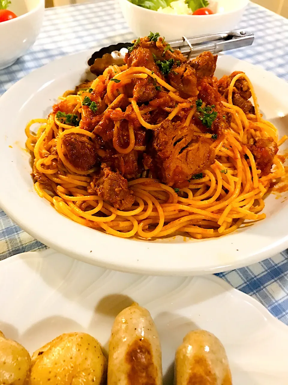 ☆水曜日の夜パスタ🍝☆今週は、肩ロース🐷のトマトソース煮込み|静香さん