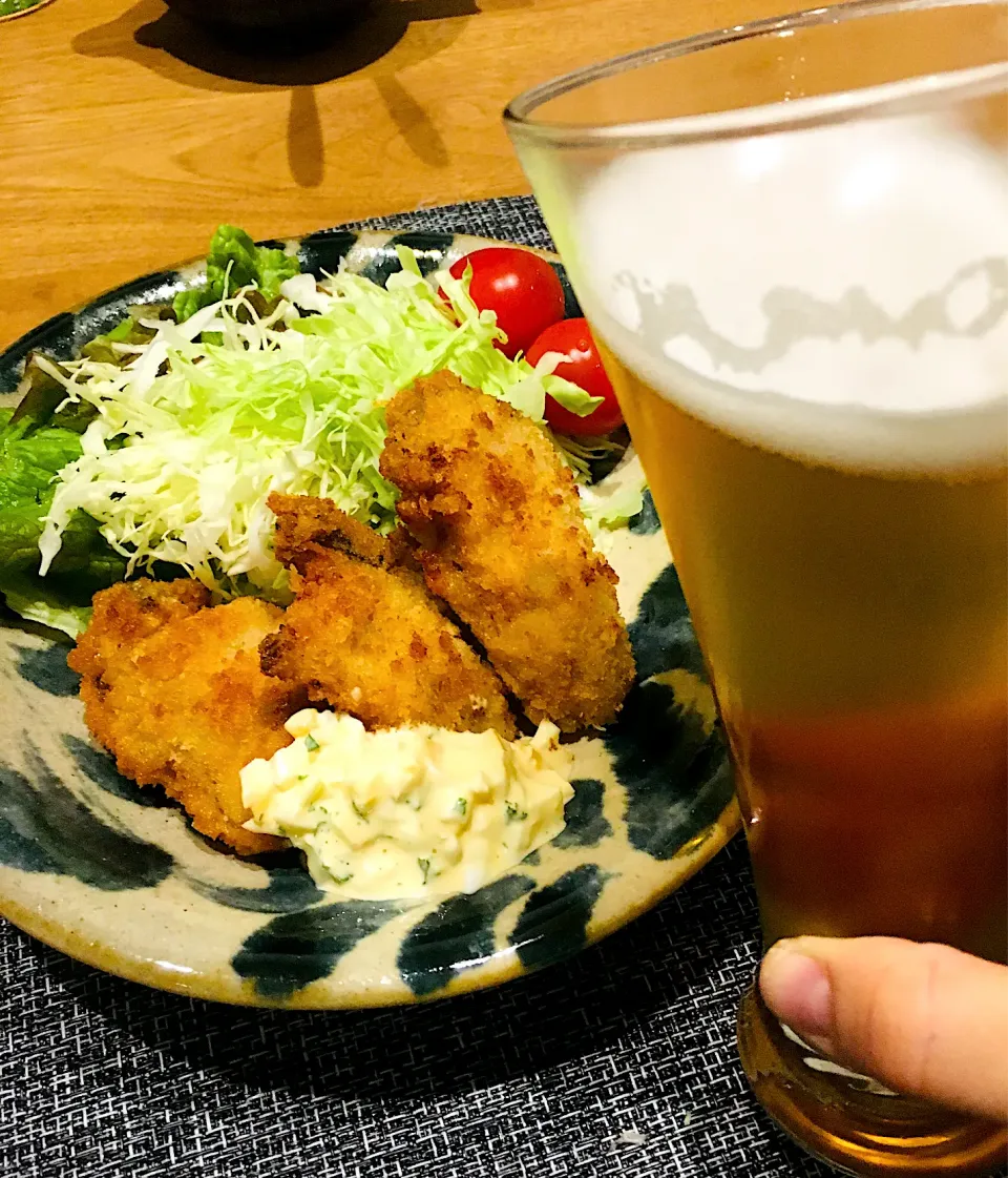 牡蠣フライでカンパーイ🍻✨|ミッチ☆ママさん