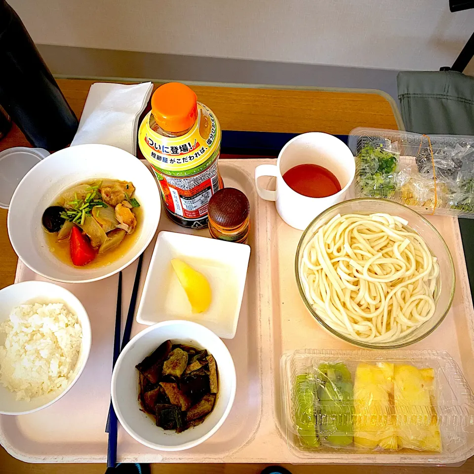 うどん、薬味、鶏肉だし煮、りんご、キウイ|yakinasuさん