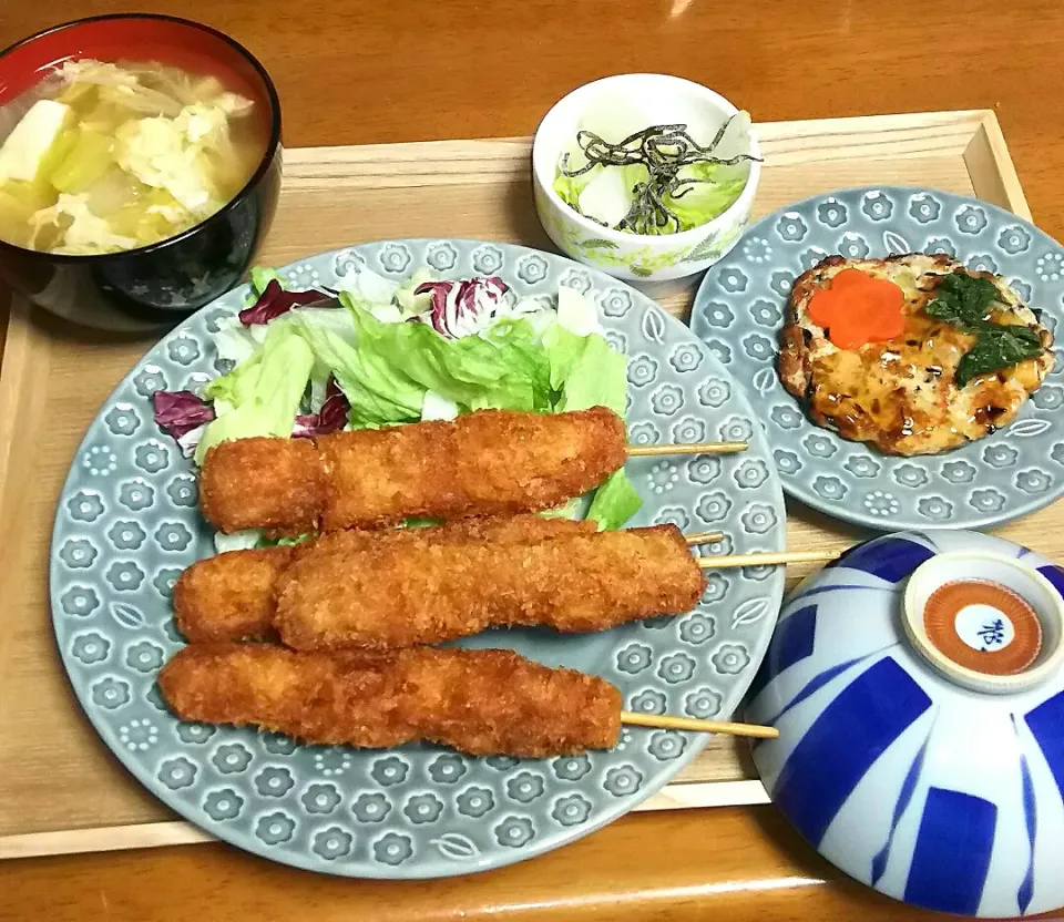 串カツ🐷ねぎま🏮ゆる糖質制限晩ご飯🌃🎵|とししいたけさん