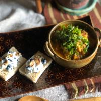 鴨肉と野菜のスープ　黒豆チーズトースト