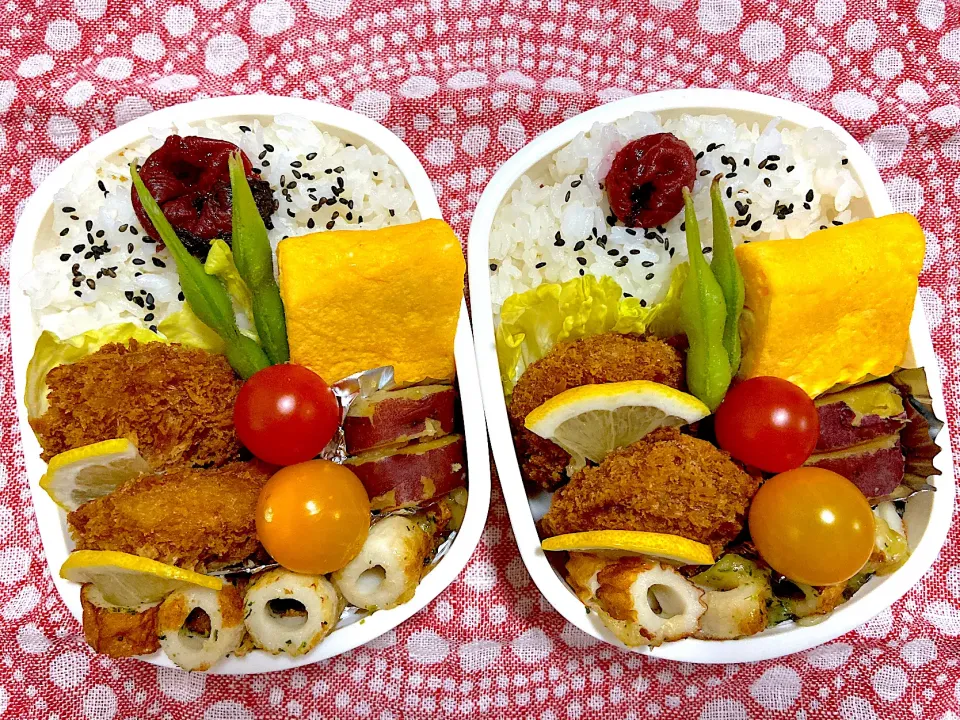 本日の夫弁当🍱🍱ヒレカツ💛竹輪チーズ炒め|ナナさん