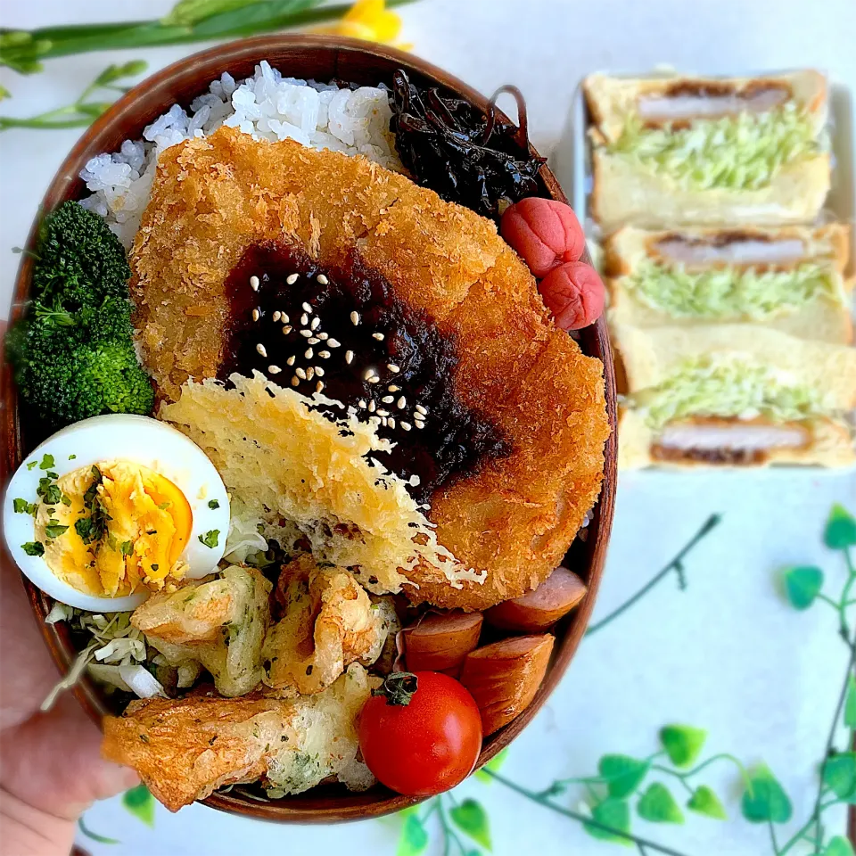 トンカツ弁当とカツサンド|さえちゃんさん