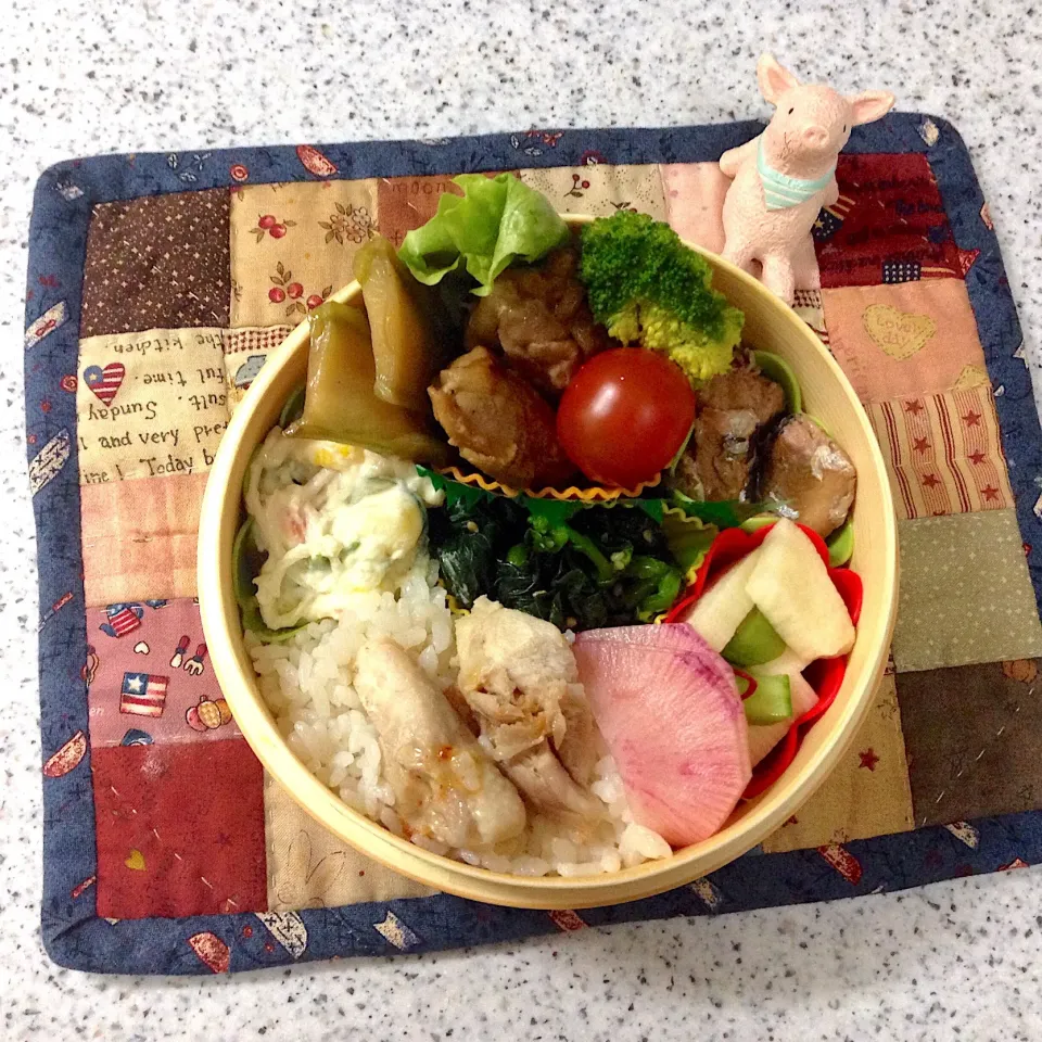 Snapdishの料理写真:先日のお弁当😊 #わっぱ弁当  #丸弁当  #夫弁当  #地味弁当|naonaomimichanさん