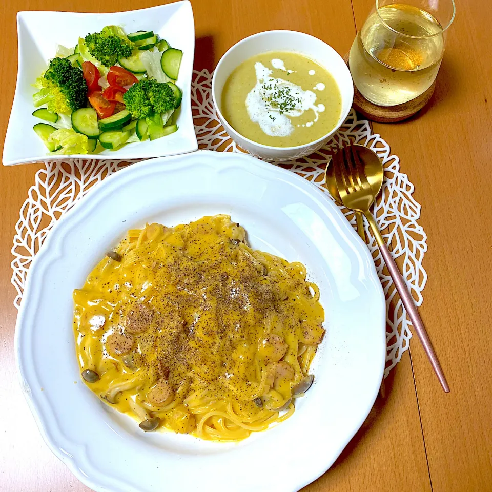 クリームスパゲッティディナー🍝|かなママさん