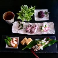 シシャモのマリネとつぼみ菜とエビを酢味噌につけて…昼ごはん∗*ﾟ