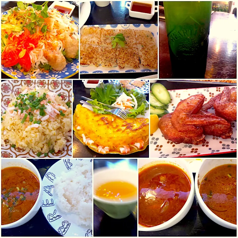 Today's Dinner🍴 Vietnamese Dinner🍴大根餅･揚げ春巻きのﾋﾞｰﾌﾝｻﾗﾀﾞ･手羽先唐揚げ･ﾊﾞｲﾝｾｵ･海老炒飯･ｼｸﾛ&ﾐﾝｶﾚｰのhalf&half|🌈Ami🍻さん