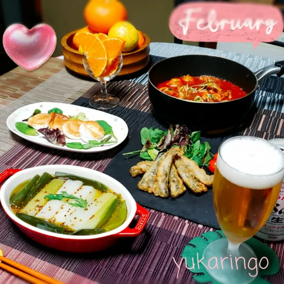 💗鶏肉のトマト煮込み
💗ポアローヴィネグレット
💗いわしの天ぷら
💗焼きチーズはんぺん
💗甘平🍊
💗ドライで✨🍻🎶|yukaringoさん