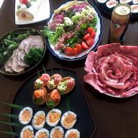 マダム とんちんの料理　義父の誕生日。細やかな祝いを薔薇寿司と飾り稲荷で乾杯🍻#家飲み部