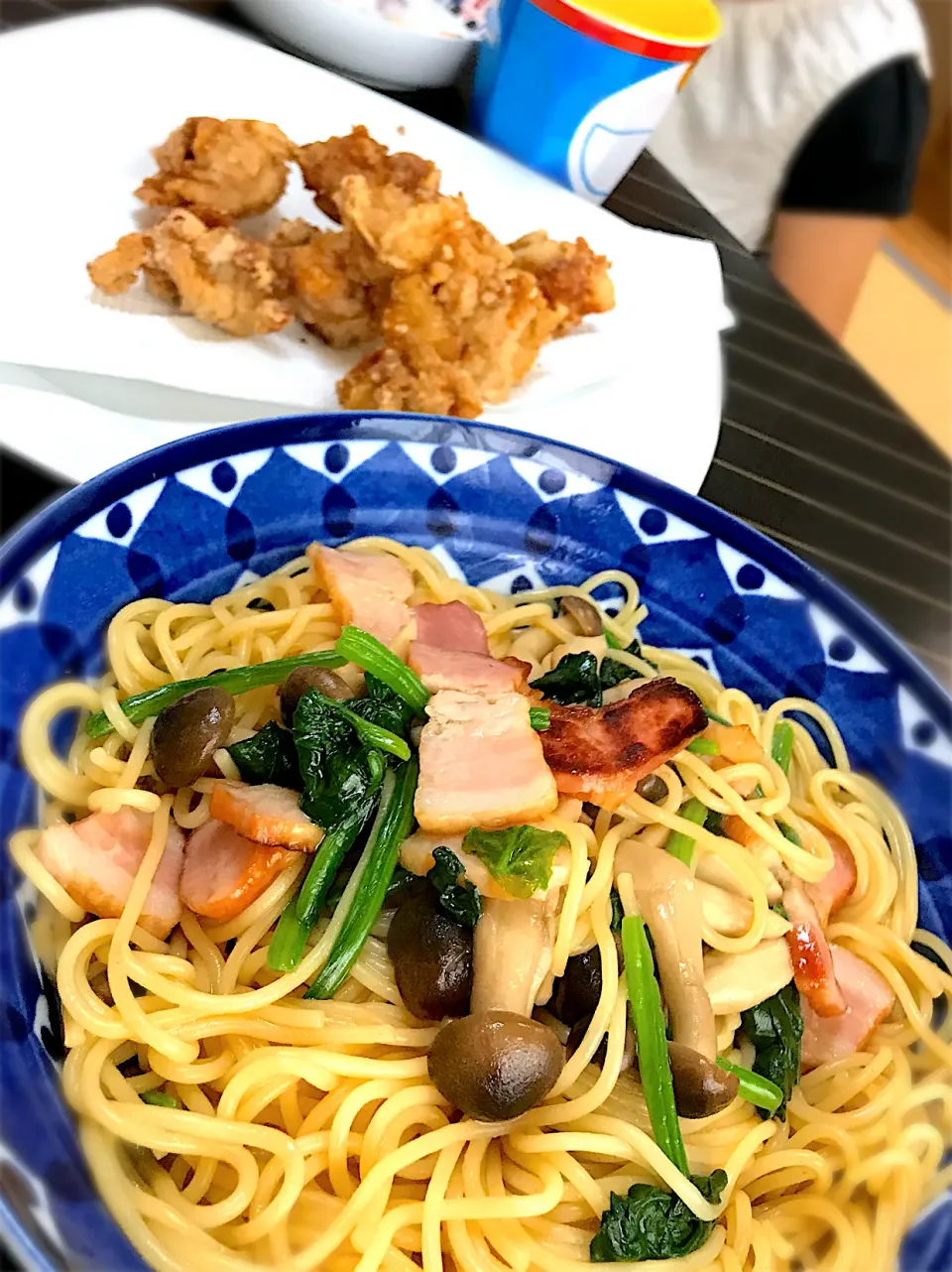 醤油パスタと唐揚げ|チカさん