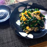 ID: 386647                                                        #ほうれん草と鶏ひき肉とふわふわ卵の麺つゆ炒め 💕