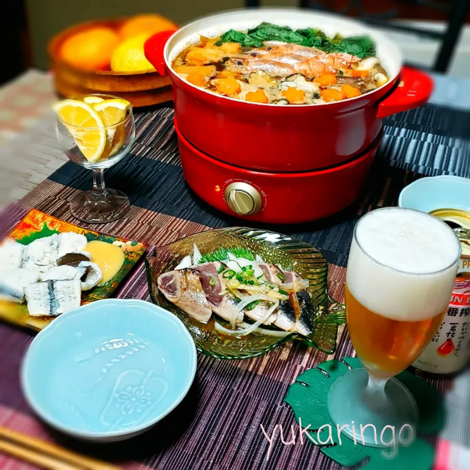 🌸赤海老と牡蠣の土手鍋🍲
🌸鰹のたたき
🌸鱧の湯引き
🌸はるか🍊|yukaringoさん