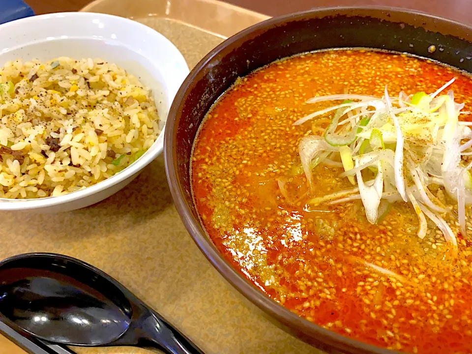 Snapdishの料理写真:#ラーメン　#坦々麺　白胡麻坦々麺とミニ炒飯セット|Shino88さん