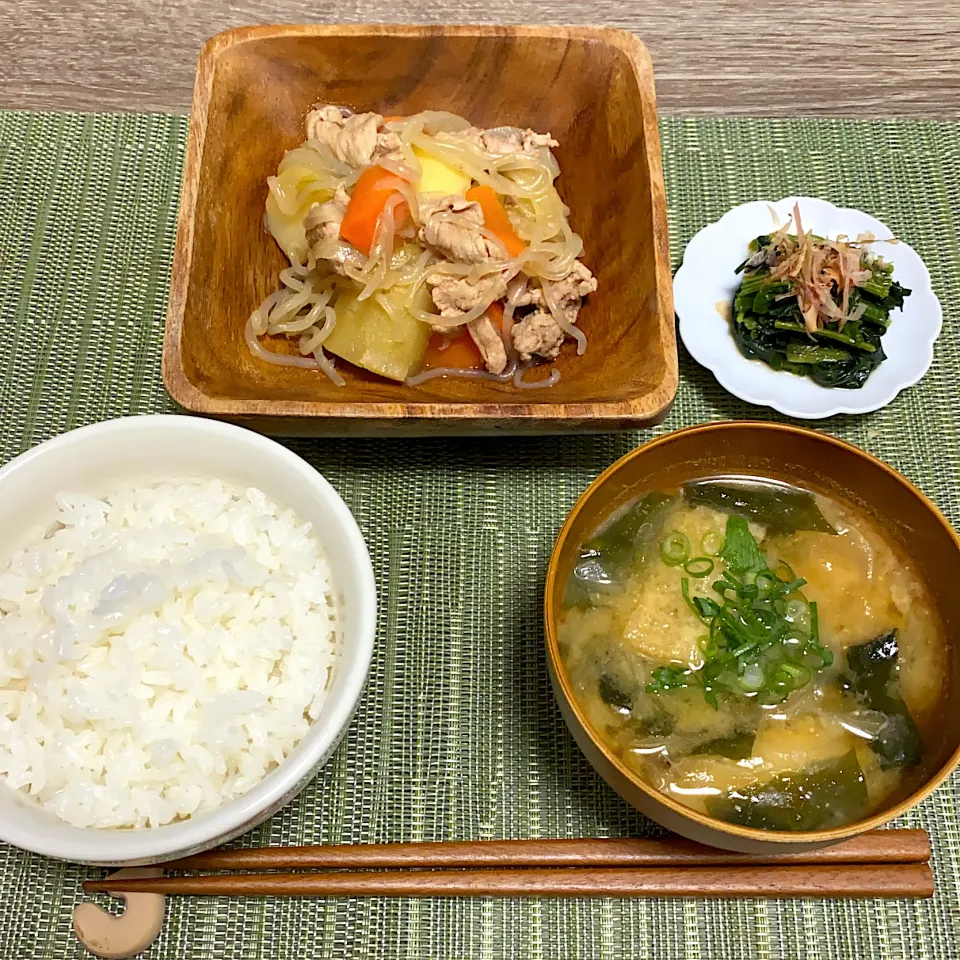 肉じゃが 味噌汁 ほうれん草のお浸し|m iさん