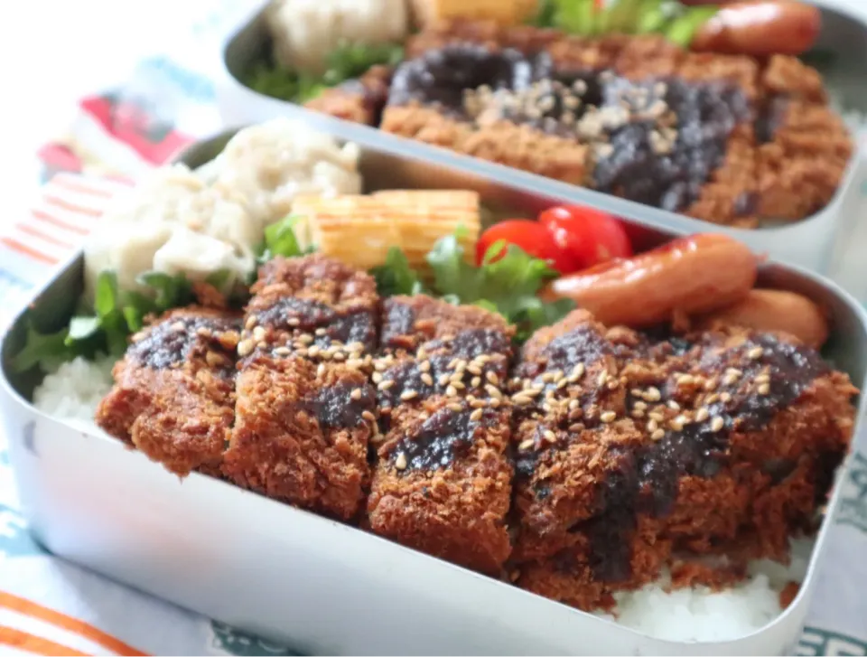 中学生男子年子弁当🍱ソース豚カツ丼|なかじー。さん