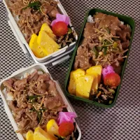 Snapdishの料理写真:わが家の働く男弁当
宮崎牛のすき焼き弁当‥