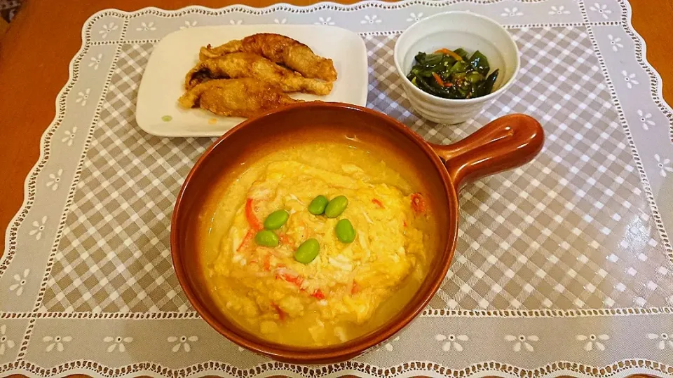 ☆中華風あんかけ豆腐
☆鶏皮餃子
☆野沢菜とわかめの中華風あえもの|chikakoさん