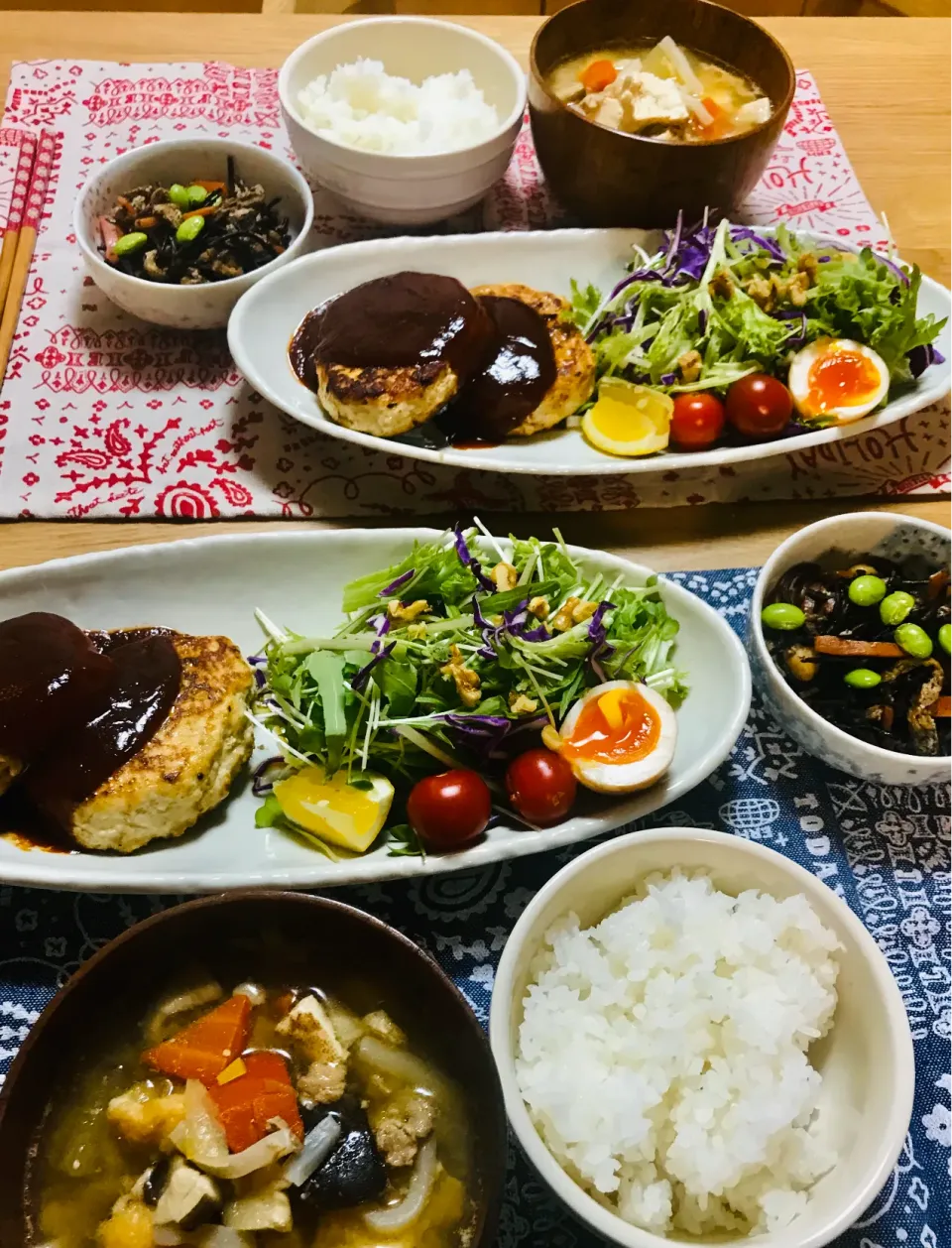 鶏肉ハンバーグとひじきと豚汁😋|kaokaoさん