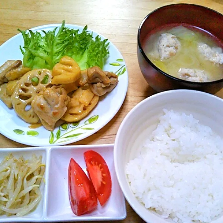 夕飯：れんこんと鶏肉のこっくり煮|ももさん