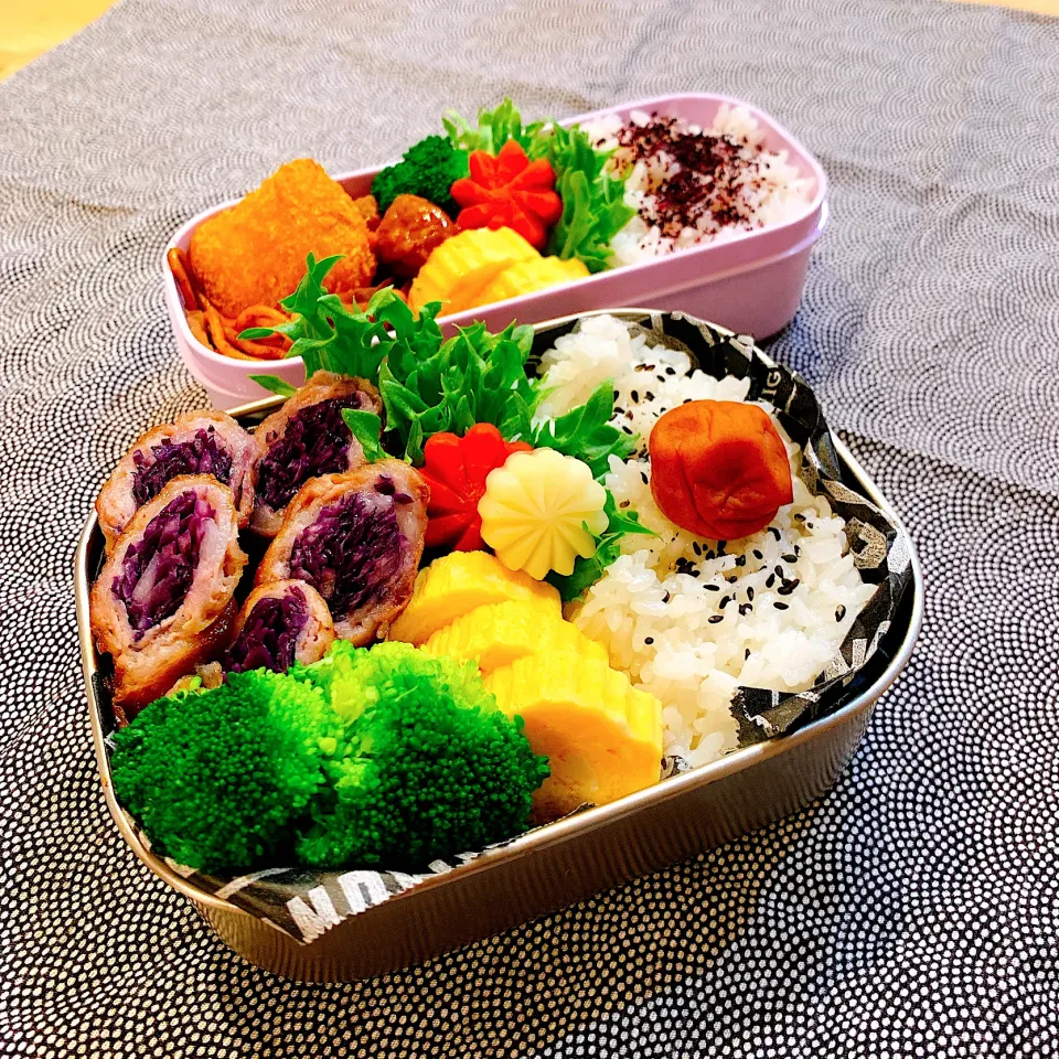 紫キャベツ肉巻弁当✴︎                                       娘の学童弁当|あやみんさん