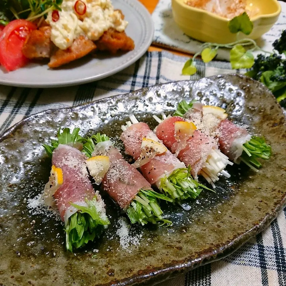 なだちいさんの料理 水菜の生ハム巻き|とまと🍅さん