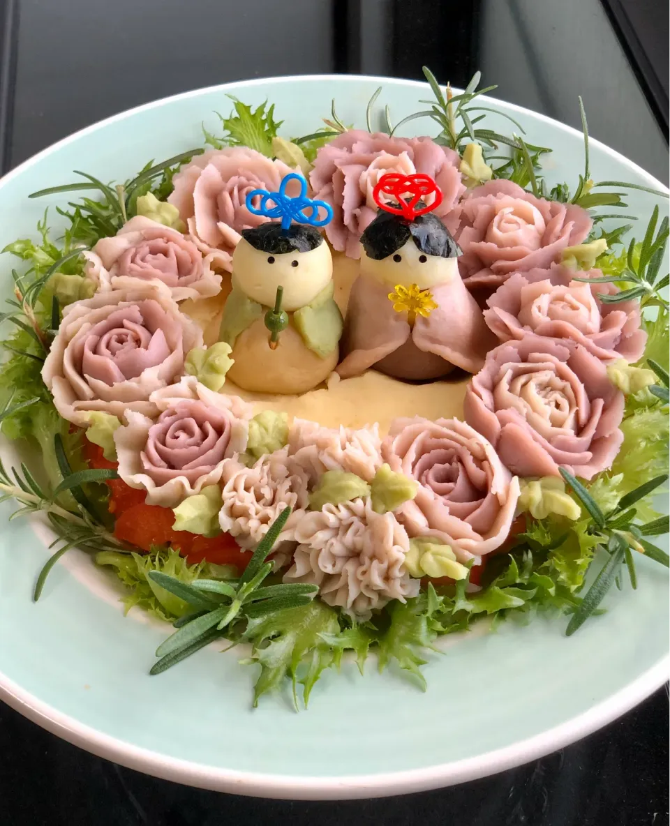 Snapdishの料理写真:お雛様ポテトサラダケーキ|富士子🍒🐰🍓さん